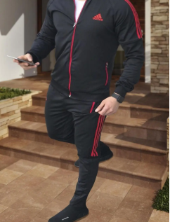 Спортивний чоловічий костюм Лампасний Чорний з Червоним лампасом (S M L XL) 0008 фото